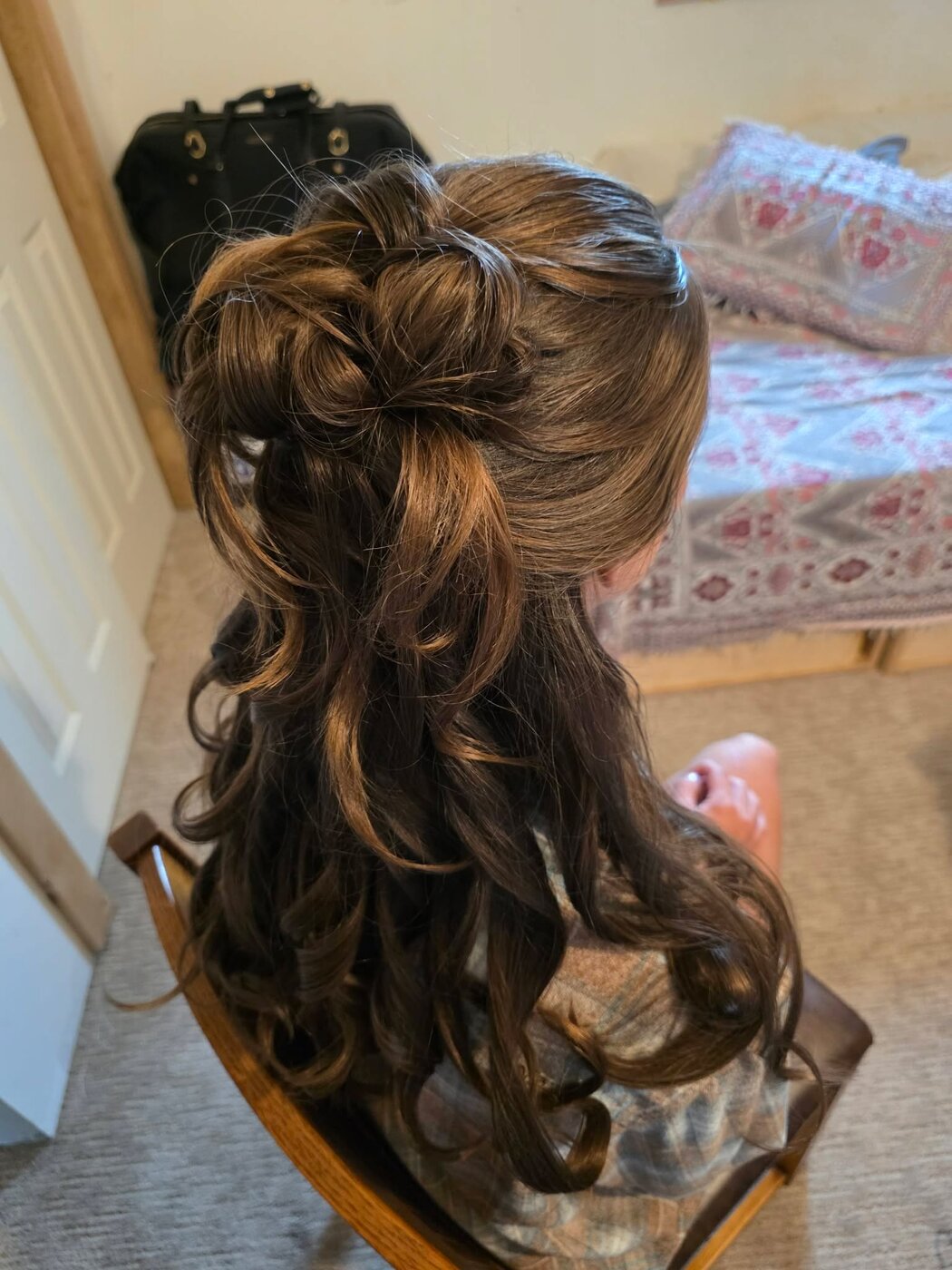 Romantic half-up style with loose waves