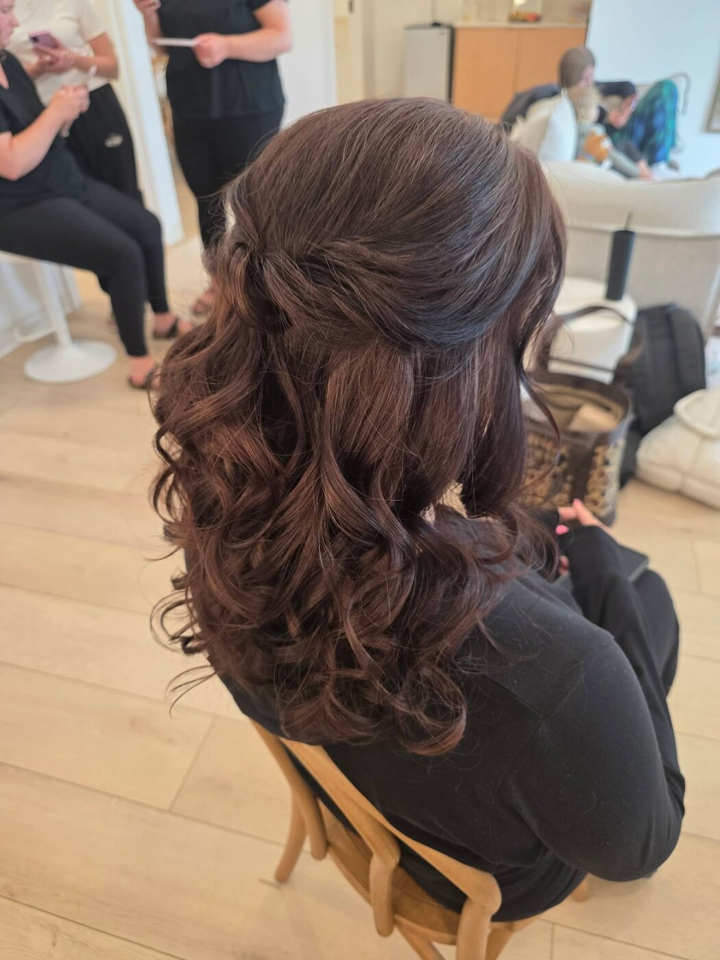 Long flowing curls with bridal polish