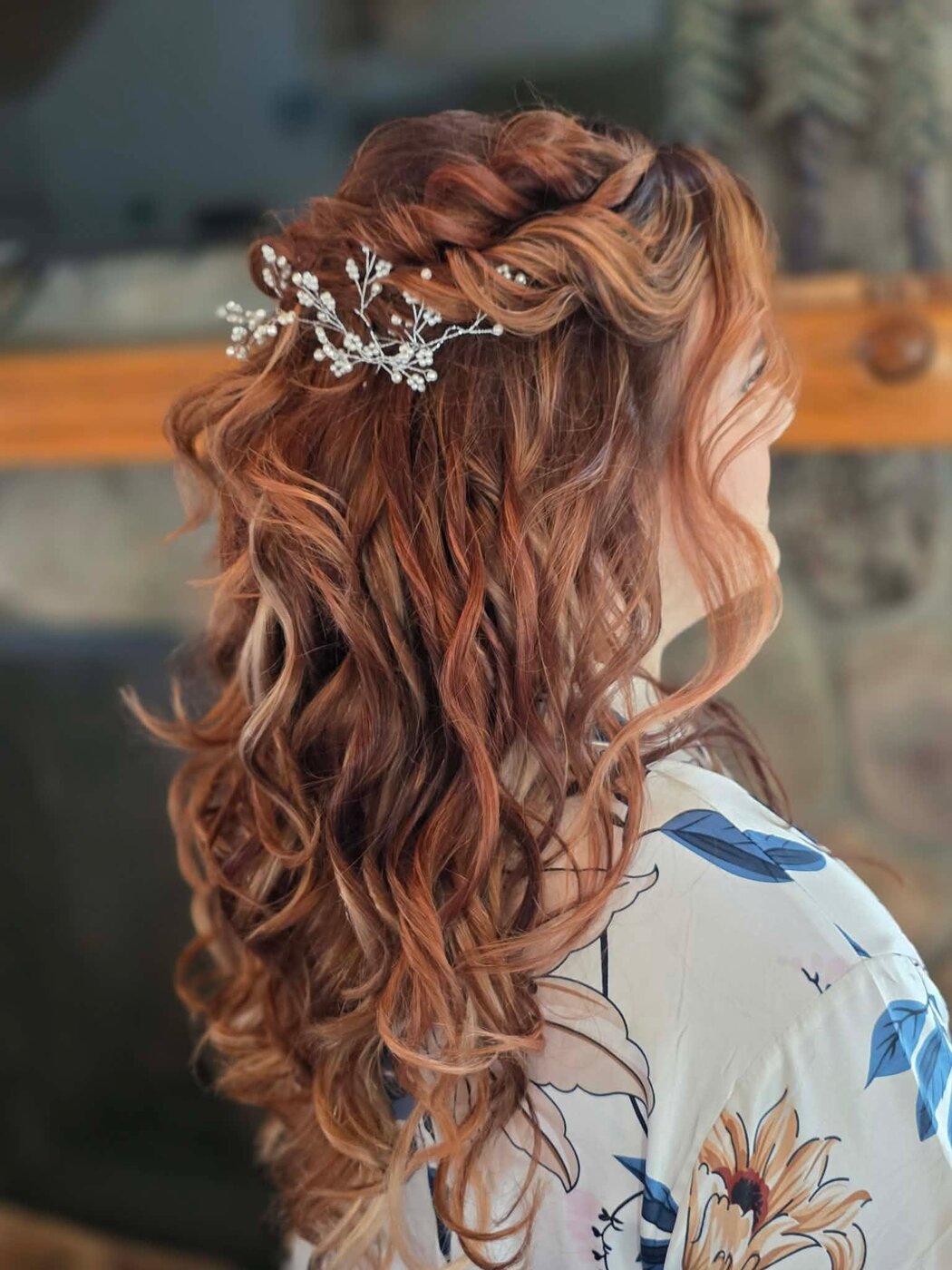 Romantic half-up style with loose waves