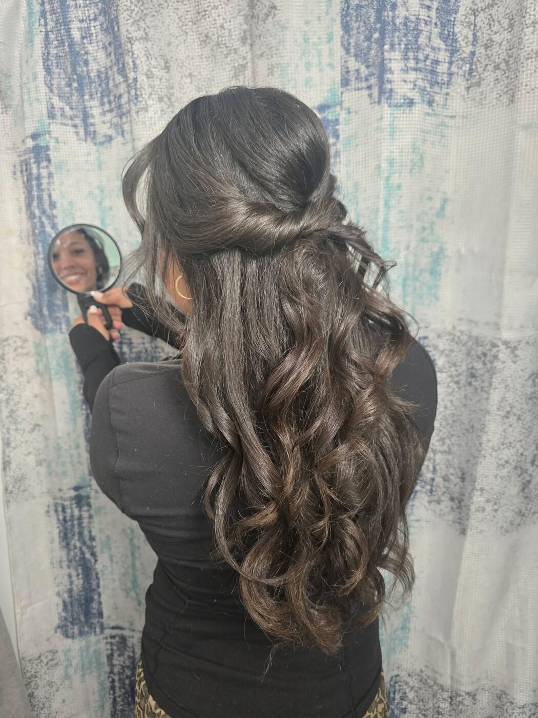 Romantic half-up style with loose waves