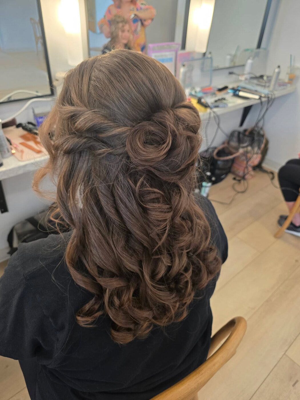 Long flowing curls with bridal polish